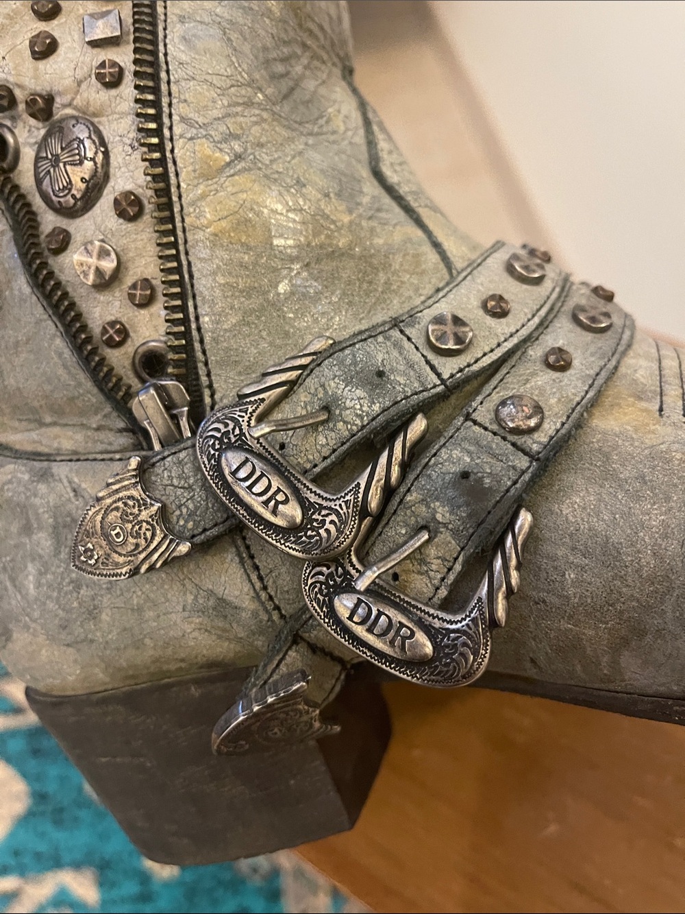 Double D Ranch Distressed Studded Gray Cowboy Boots - Picture 8 of 10